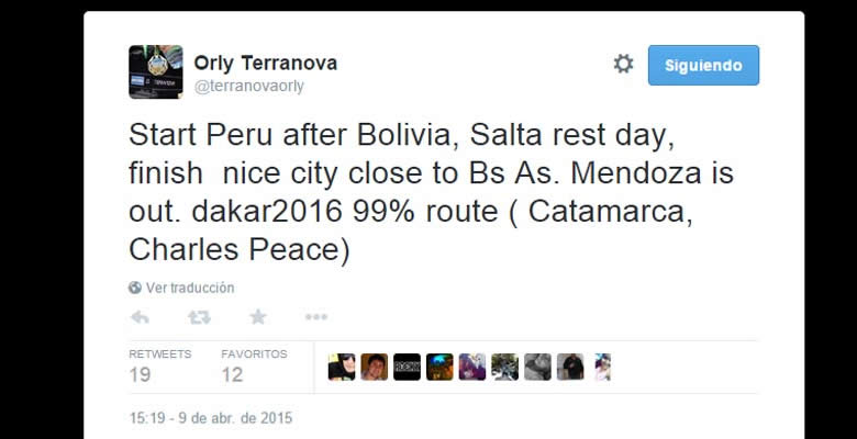 Terranova deslizó la posibilidad de que Perú este en el Dakar