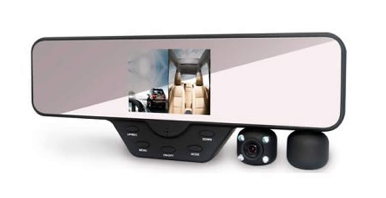 Cámara de seguridad doble incorporada al espejo retrovisor