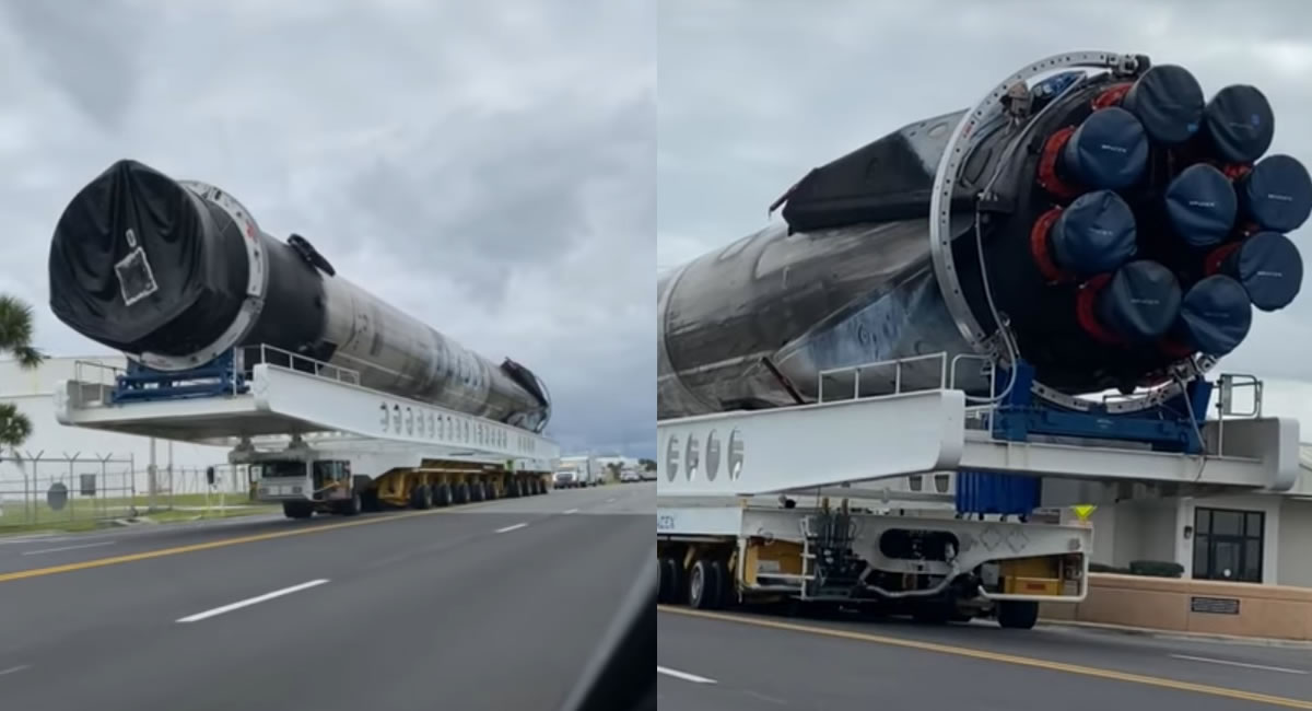 [VIDEO]  Salió de su trabajo y se topó con un camión que transportaba un cohete espacial